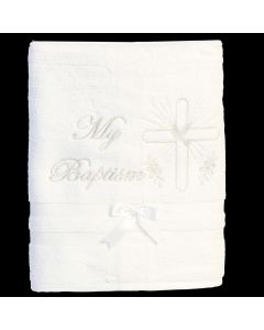 B-99 - Christening Towel with Embroidered Cross & Dove