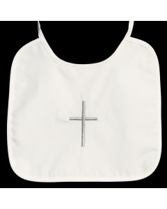 BB-14 - Cotton Bib with Embroidered Silver Cross