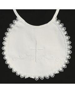 BB-2 - Cotton Bib With Cross and Lace Trim.