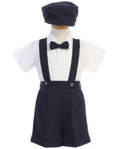 Navy Linen Shorts and Suspender Set