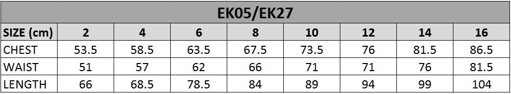 EK05 Size Chart