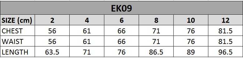 EK09 Size Chart