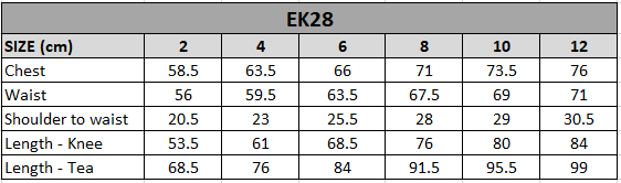 EK28 Size chart