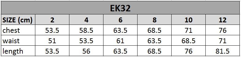 EK32 Size Chart