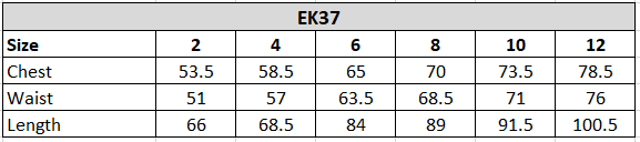 EK37 Size chart