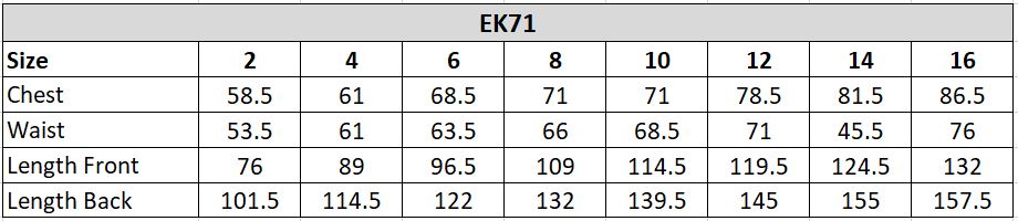 EK71 Size Chart