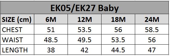 EK05 Baby Size chart