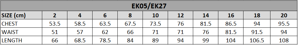 EK05 Size chart