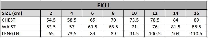 EK11 Size chart