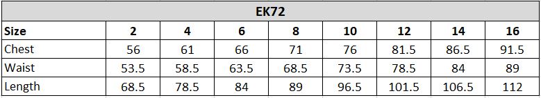 EK72 Size Chart