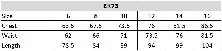 EK73 Size Chart