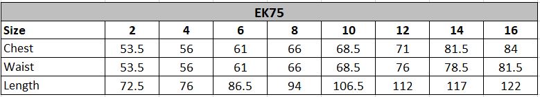 EK75 Size Chart